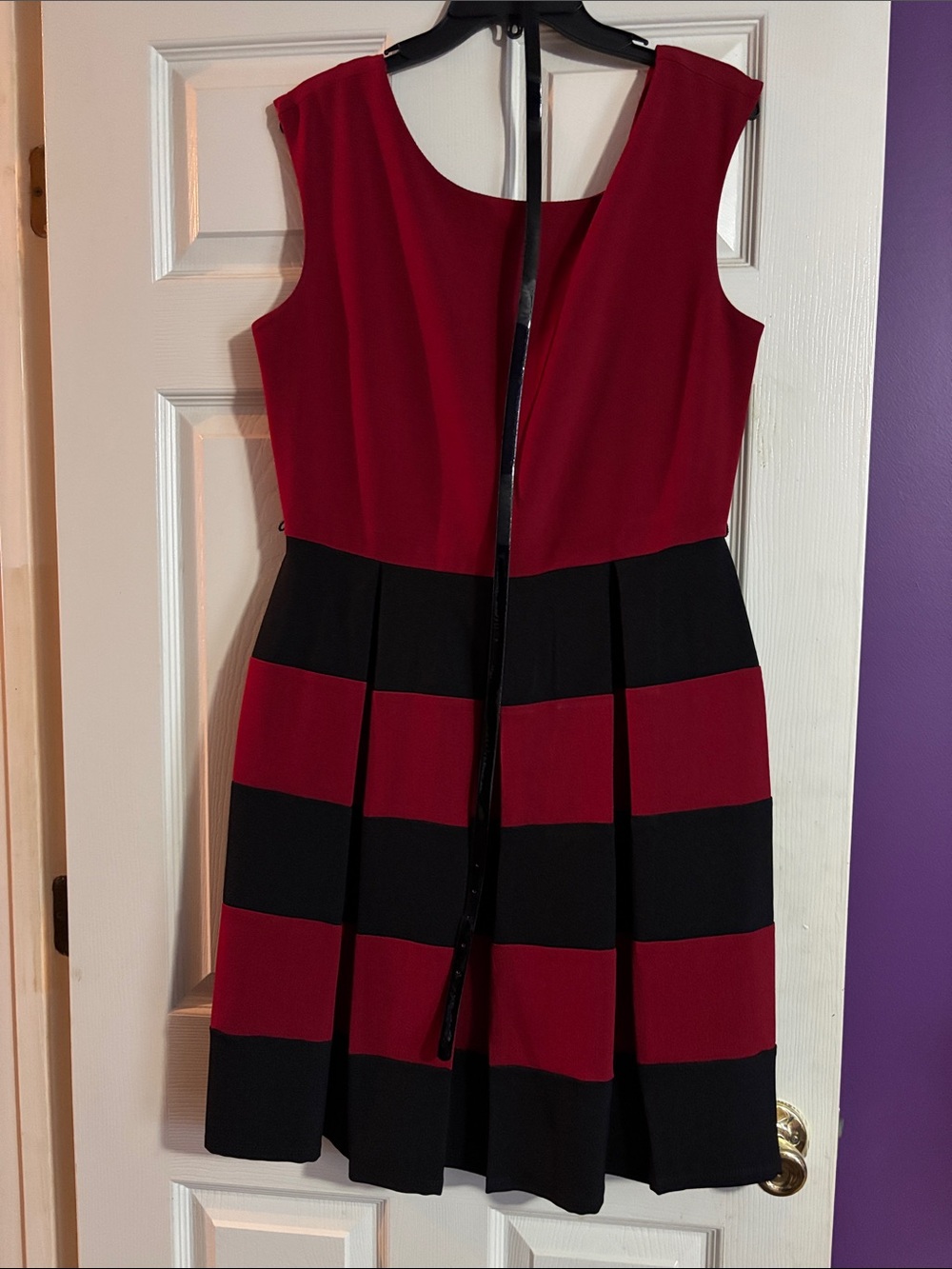 Tiana B. Red and Black Sleeveless Striped Fit-and-Flare Dress